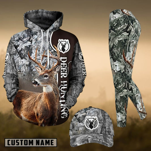 Maxcorners Hunting Whitetail Deer Gray Forest Camo 3D Shirts