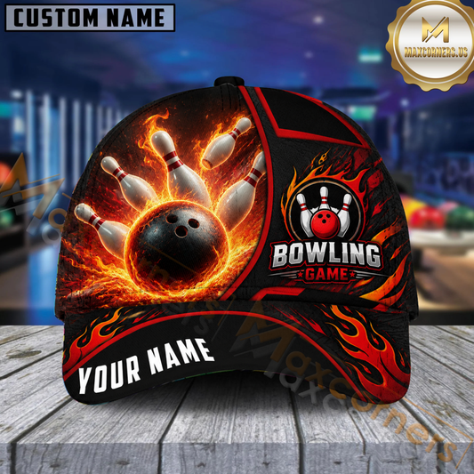 Maxcorners Bowling Gamer Flame Personalized Name 3D Cap