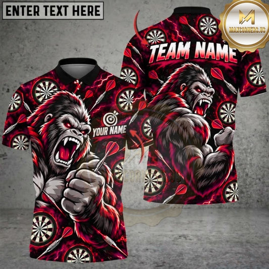 Maxcorners Darts Furious Gorilla Mascot Throwing Dart Target Board Pattern Graphic Multicolor Customized Name, Team Name 3D Shirts