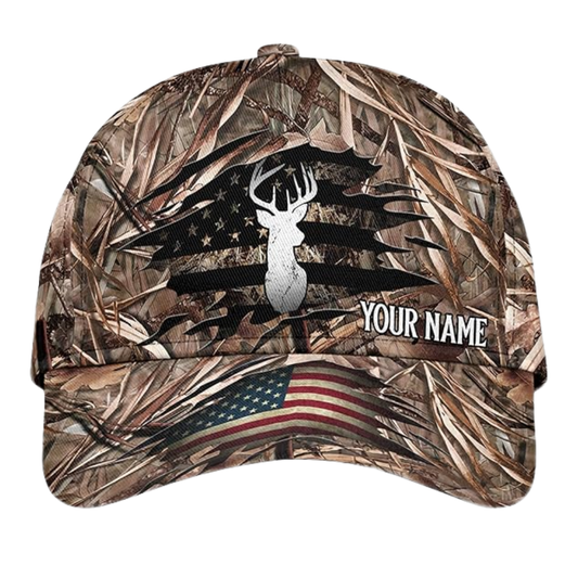 Maxcorners Custom USA Flag Deer Hunting Baseball Cap, Custom Patriotic Hunting Caps Hats LM0402