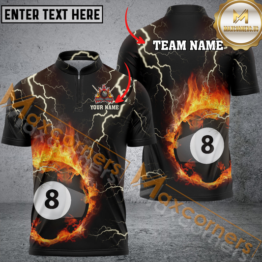 Maxcorners Ball 8 Thunder Lightning Billiard Jersey Multicolor Options Personalized Name, Team Name 3D Polo Shirt (4 Colors)