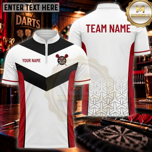 Maxcorners Darts White Red Black Athletic Stripe Personalized Name 3D Unisex Shirt