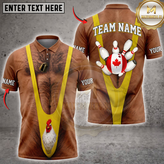 Maxcorners Bowling Funny Caveman Yellow Tie Canadian Bowling Ball Personalized Name 3D Unisex Shirt