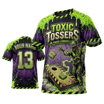 Maxcorners Cornhole Toxic Tossers Neon Purple Green Personalized Name 3D Unisex Shirt