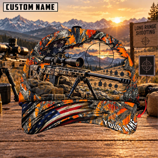 Maxcorners Long Range Shooting Blaze Orange Rifle American Flag Personalized Name 3D Cap
