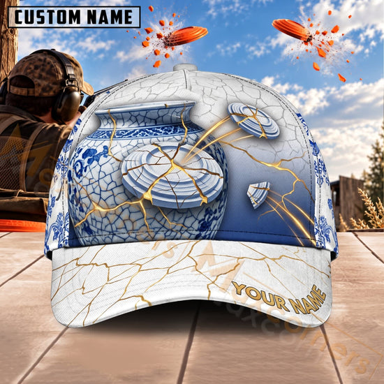 Maxcorners Trap & Skeet Shooting Blue Abstract Clay Target Personalized Name 3D Cap