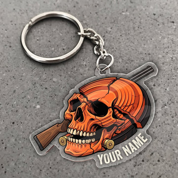 Maxcorners Clay Shooting Skull Shotgun And Clay Target Customized Name 3D Keychain And Ornament