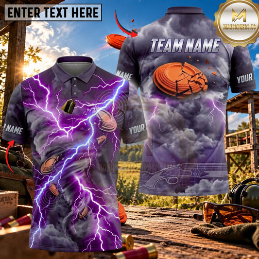 Maxcorners Clay Shooting Lightning Storm Clay Target Multicolor Customized Name Team Name 3D Shirts (4 Colors)