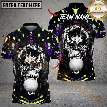Maxcorners Savage Gorilla Golf Polo Shirt Custom Name & Team Name 3D Shirts