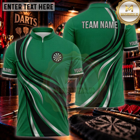 Maxcorners Darts Emerald Green Dynamic Wave Pattern Personalized Name 3D Unisex Shirt