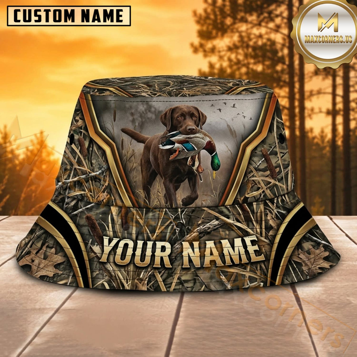 Maxcorners Duck Hunting Labrador Rustic Antler Frame Personalized Name 3D Bucket Hat
