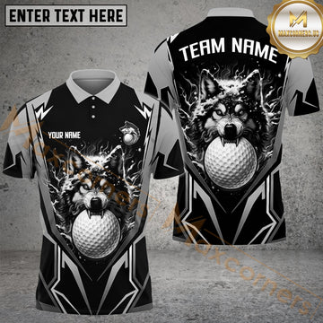 Maxcorners Golf Angry Wolf Personalized Name, Team Name 3D Shirt (6 Colors)