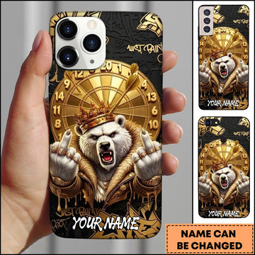 Maxcorners King Bear Crown Gold Dartboard Street Luxury Personalized Name 3D Phone Case
