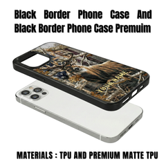 Maxcorners Rustic American Flag Woodland Branches Elk Hunting Premium Personalized Name Phone Case