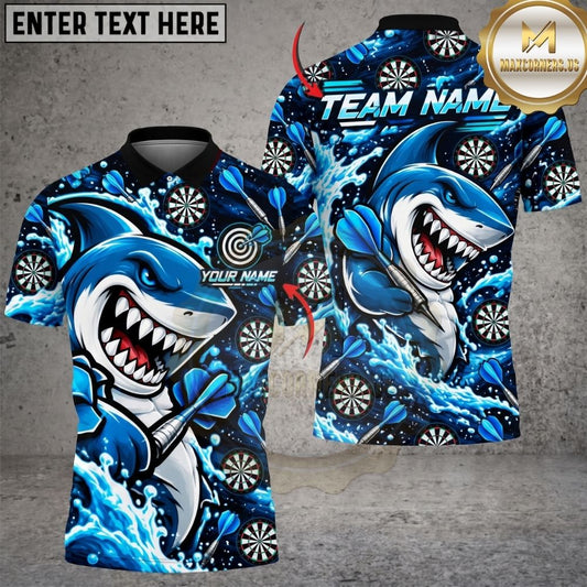 Maxcorners Darts Fierce Shark Mascot Splash Ocean Target Board Graphic Multicolor Customized Name, Team Name 3D Shirts