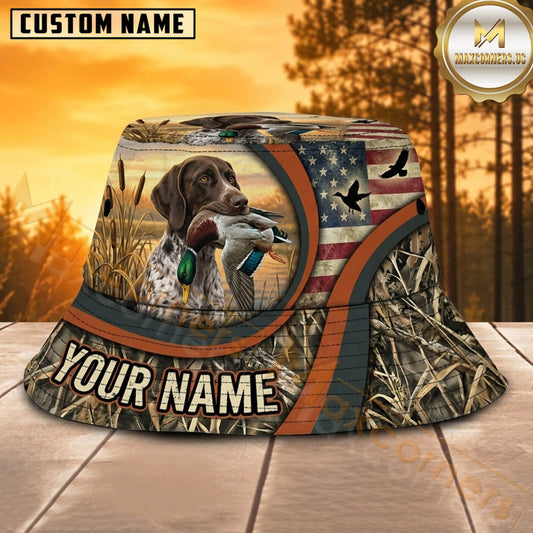 Maxcorners Duck Hunting Labrador Patriotic Stripe Personalized Name 3D Bucket Hat
