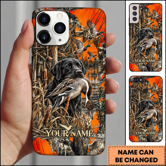 Maxcorners Duck Hunting German Shorthaired Pointer Orange Camouflage Hunting Personalized Name 3D Phone Case - Black Labrador Retriever - Pintail