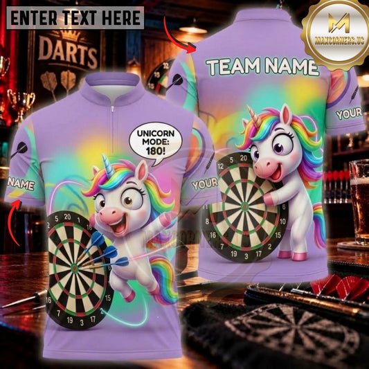 Maxcorners Darts & Rainbow Unicorn Bullseye Design Multicolor Customized Name, Team Name 3D Shirts