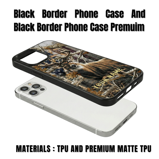 Maxcorners Rustic American Flag Woodland Branches Deer Hunting Premium Personalized Name Phone Case