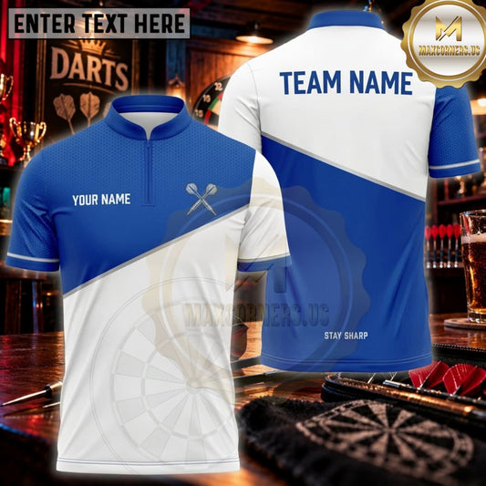 Maxcorners Darts Royal Blue White Diagonal Stripe Personalized Name 3D Unisex Shirt