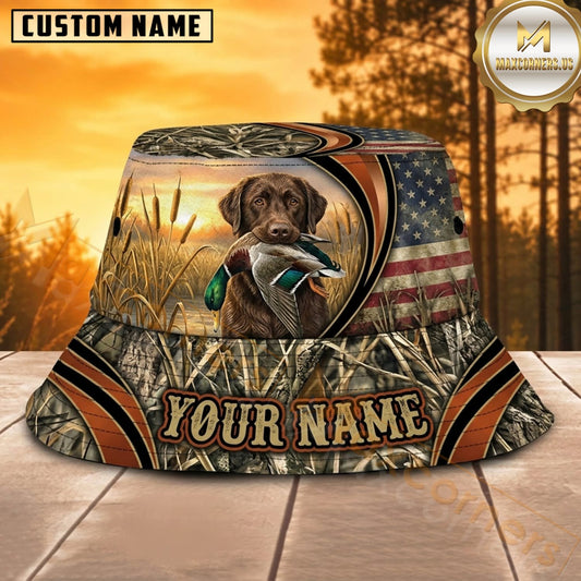 Maxcorners Waterfowl Hunting Labrador Orange Vintage Personalized Name 3D Bucket Hat