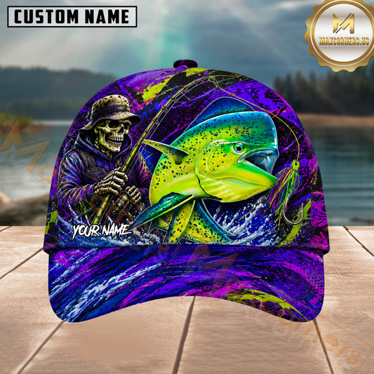 Maxcorners Fishing Skull Angler Neon Mahi Mahi Personalized 3D Cap