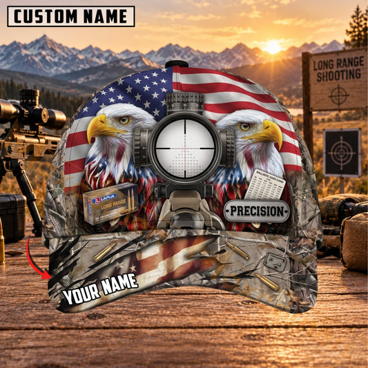 Maxcorners Long Range Shooting Patriotic Eagle Crosshair Personalized Name 3D Cap