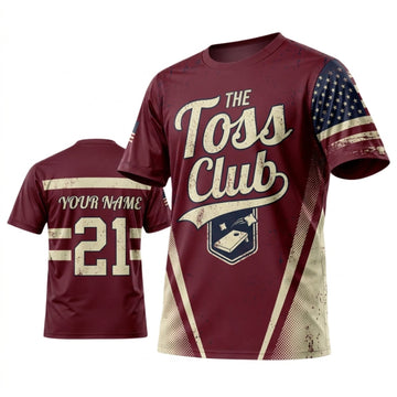 Maxcorners Cornhole The Toss Club Burgundy Cream Classic Personalized Name 3D Unisex Shirt