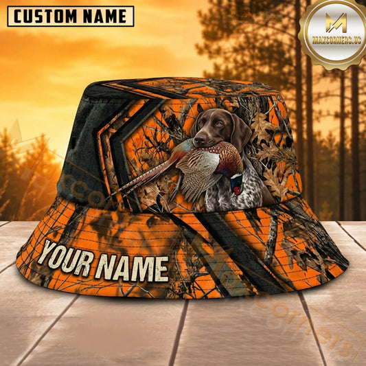 Maxcorners Duck Hunting Labrador Blaze Orange Camo Personalized Name 3D Bucket Hat