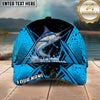 Maxcorners Fishing Blue Black Geometric Halftone Splash Personalized Name 3D Cap (12 Fish Species)