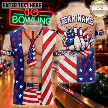 Maxcorners Bowling Stars Stripes Open Vest Muscular Torso Top Customized Name, Team Name 3D Shirts