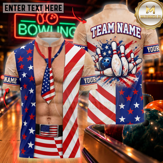 Maxcorners Bowling Stars Stripes Open Vest Muscular Torso Top Customized Name, Team Name 3D Shirts