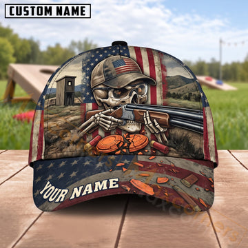 Maxcorners Trap & Skeet Shooting Patriotic Tactical Skull Personalized Name 3D Cap