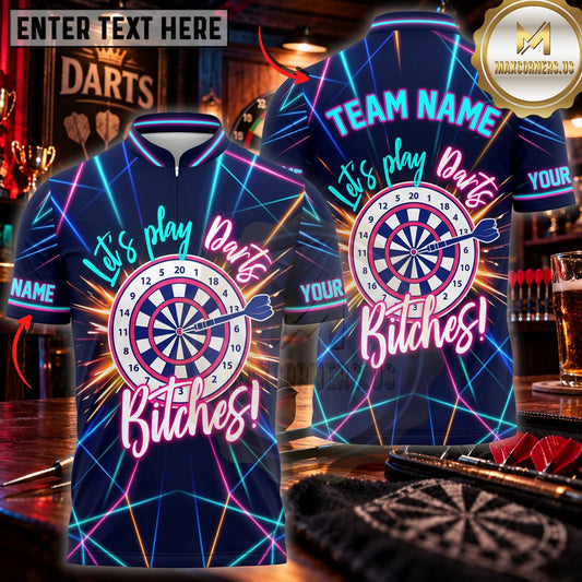 Maxcorners Darts Darts And Bitches Neon Blue Purple Dartboard Personalized Name 3D Unisex Shirt