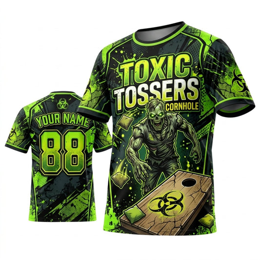 Maxcorners Cornhole Toxic Tossers Radioactive Green Personalized Name 3D Unisex Shirt