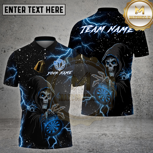 Maxcorners Dart Grim Reaper Lightning Skull Dartboard Multicolor Options Personalized Name, Team Name 3D Shirt (4 Colors)