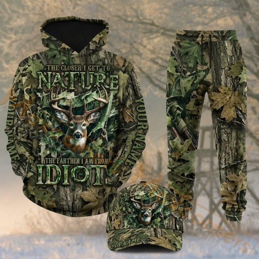 Maxcorners Hunting Deer Nature Woodland Green Camo Personalized 3D Shirts