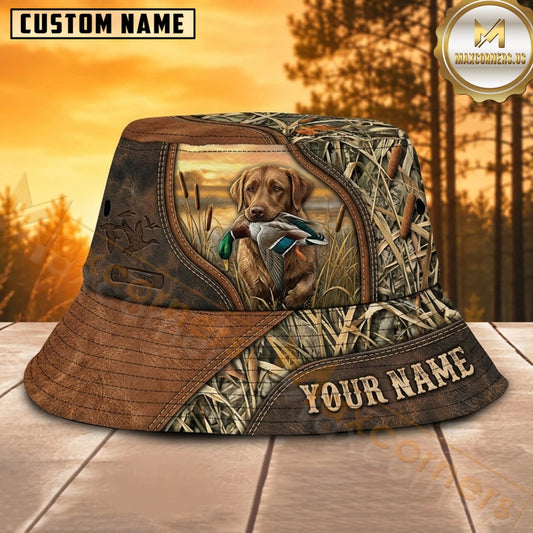 Maxcorners Labrador Hunting Leather Woodland Personalized Name 3D Bucket Hat