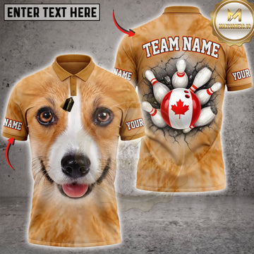 Maxcorners Bowling Cute Beagle Dog Canadian Maple Leaf Bowling Pins Personalized Name 3D Unisex Shirt