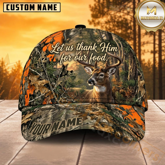 Maxcorners Deer Hunting Whitetail Buck Let Us Thank Him for Our Food Forest Sunset Camo Customized Name 3D Cap