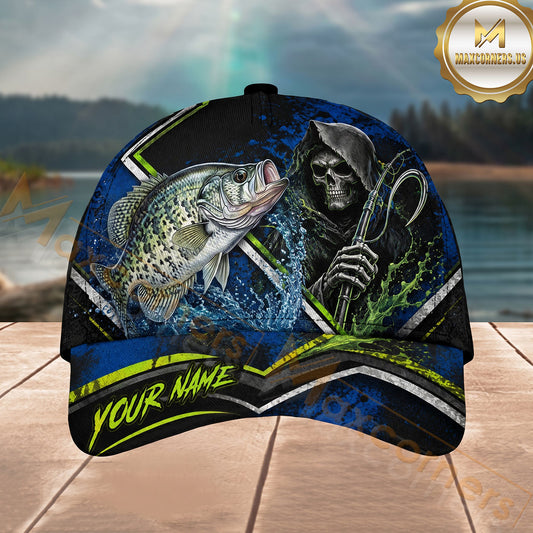 Maxcorners Fishing Grim Reaper Blue Green Splash Personalized 3D Cap