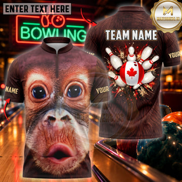 Maxcorners Bowling Monkey Kissing Lips Face Pin Action Apparel Customized Name, Team Name 3D Shirts