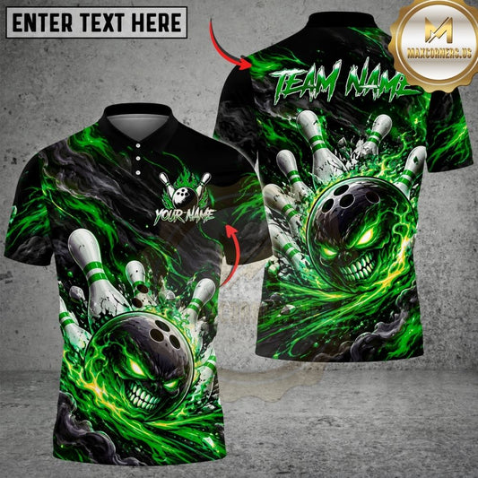 Maxcorners Bowling Fiery Monster Skull Swirling Ember Pins Strike Artwork Multicolor Customized Name, Team Name 3D Shirts