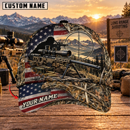 Maxcorners Long Range Shooting Patriotic Sniper Rifle Personalized Name 3D Cap