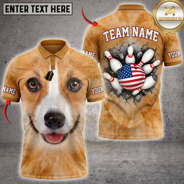Maxcorners Bowling Cute Beagle Dog American Flag Bowling Pins Personalized Name 3D Unisex Shirt