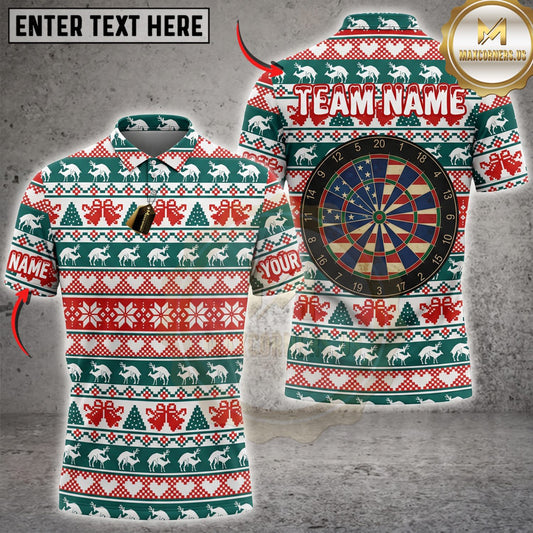 Maxcorners Darts Ugly Christmas Sweater Festive Holiday Dartboard Personalized Name 3D Unisex Shirt