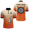 Maxcorners Men's Custom Dart Shirt With Skeleton Middle Finger Skull And Fiery Orange LM1605