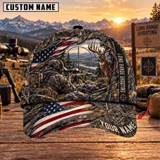 Maxcorners Long Range Shooting Woodland Camo Marksman Personalized Name 3D Cap