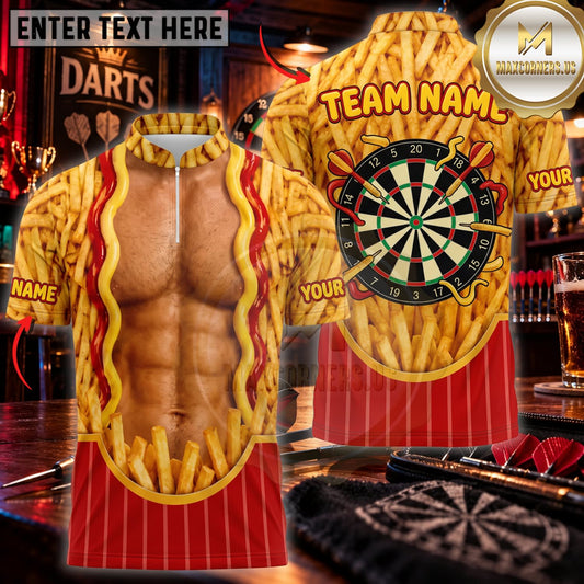Maxcorners Darts Funny Hot Dog Costume Mustard Golden Dartboard Personalized Name 3D Unisex Shirt