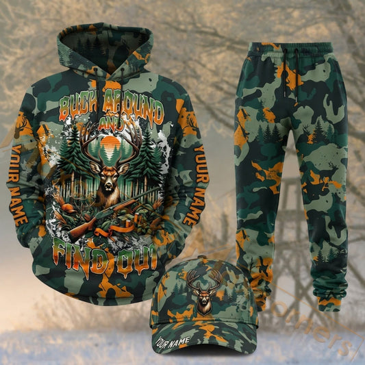 Maxcorners Hunting Deer Antlers Teal Orange Forest Camo Personalized 3D Shirts